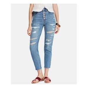 Free People 5 Button Fly Destroyed Jeans Skinny Cropped Size 24 Grunge Beach